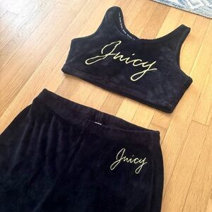 Juicy Couture Velour Tank Top Pants Set XL Black Y2K